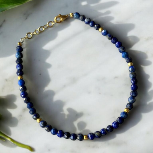 Lapis Lazuli Gemstone Bracelet in 925 Sterling Silver Gold Plated