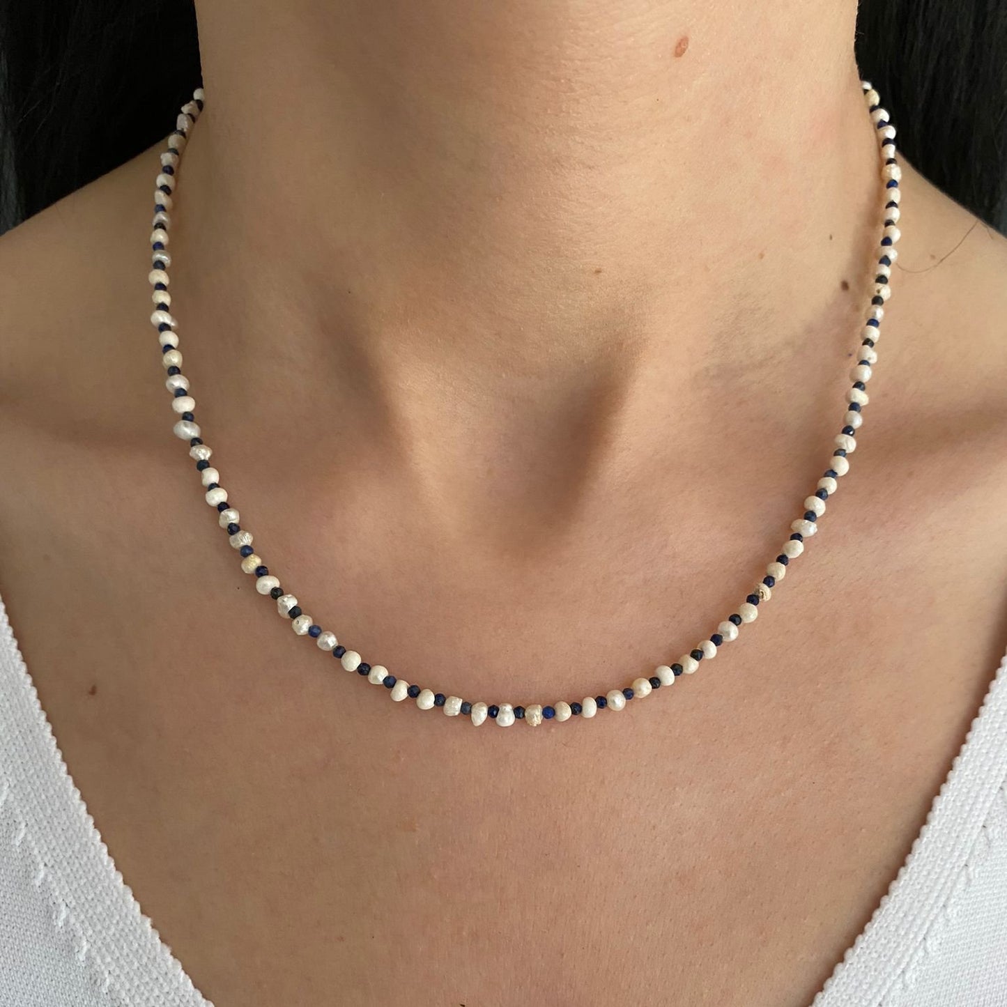 Freshwater Pearls and Lapis Lazuli Gemstone Beaded Necklace