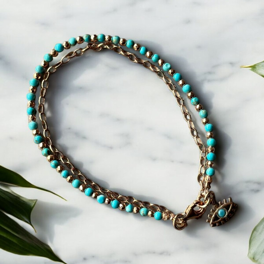 Handcrafted Turquoise and Hematite Gemstone Bracelet