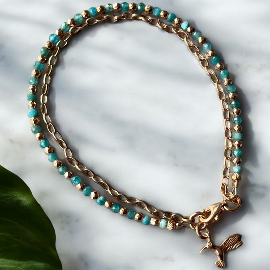 Apatite Gemstone Bracelet with Silver Hummingbird
