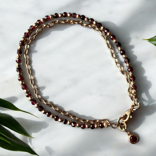 Handcrafted Garnet Gemstone & Sterling Silver Bracelet