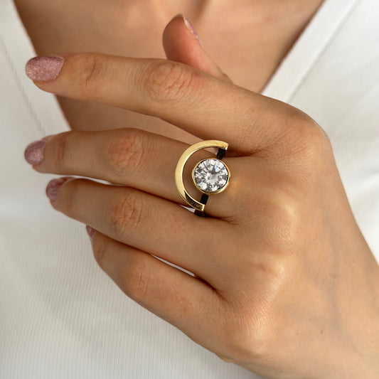 Two Tones Silver Ring with Zirconium