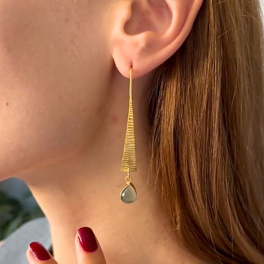 Gold Plated Silver Long Dangle Drop Earrings