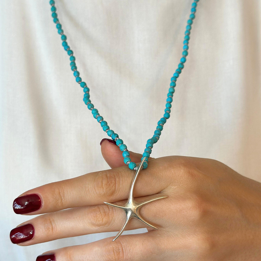 Turquoise Knot Necklace with Silver Starfish Pendant