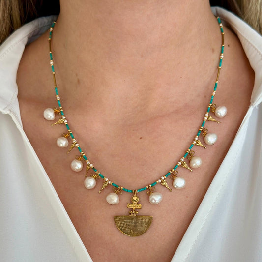 Selena Turquoise Necklace and Earrings Set - 14K Gold Plated