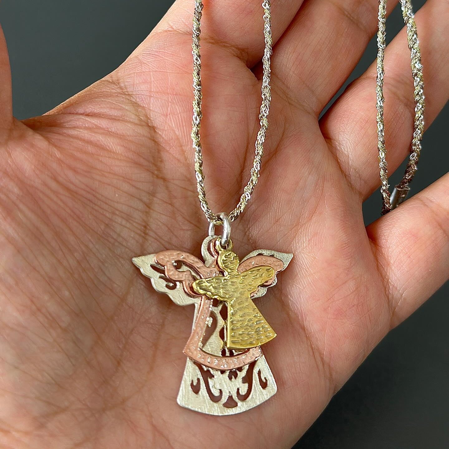 Three Angels Necklace Silver Gold Rose Gold