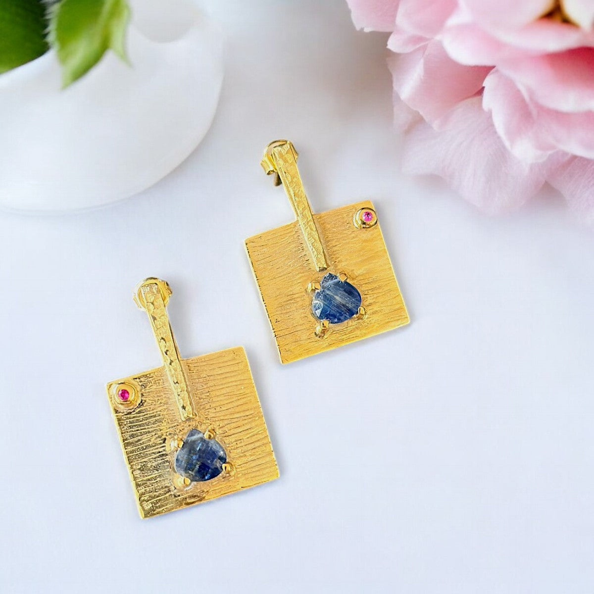 Kyanit Square Sterling Silver Necklace and Earrings Set
