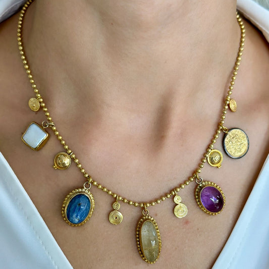 Gemstone Statement Necklace in Sterling Silver Gold Plated