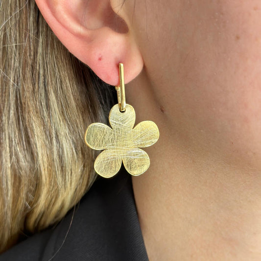 Dangle Drop Daisy Earrings in Silver Gold Plated