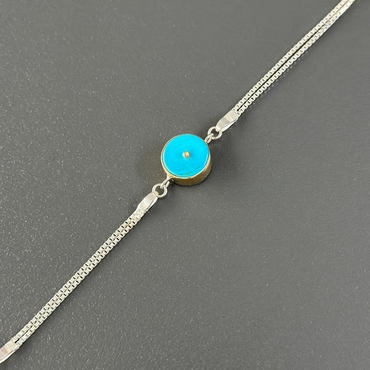 Turquoise Disc Bracelet – Sterling Silver with Gold Detail
