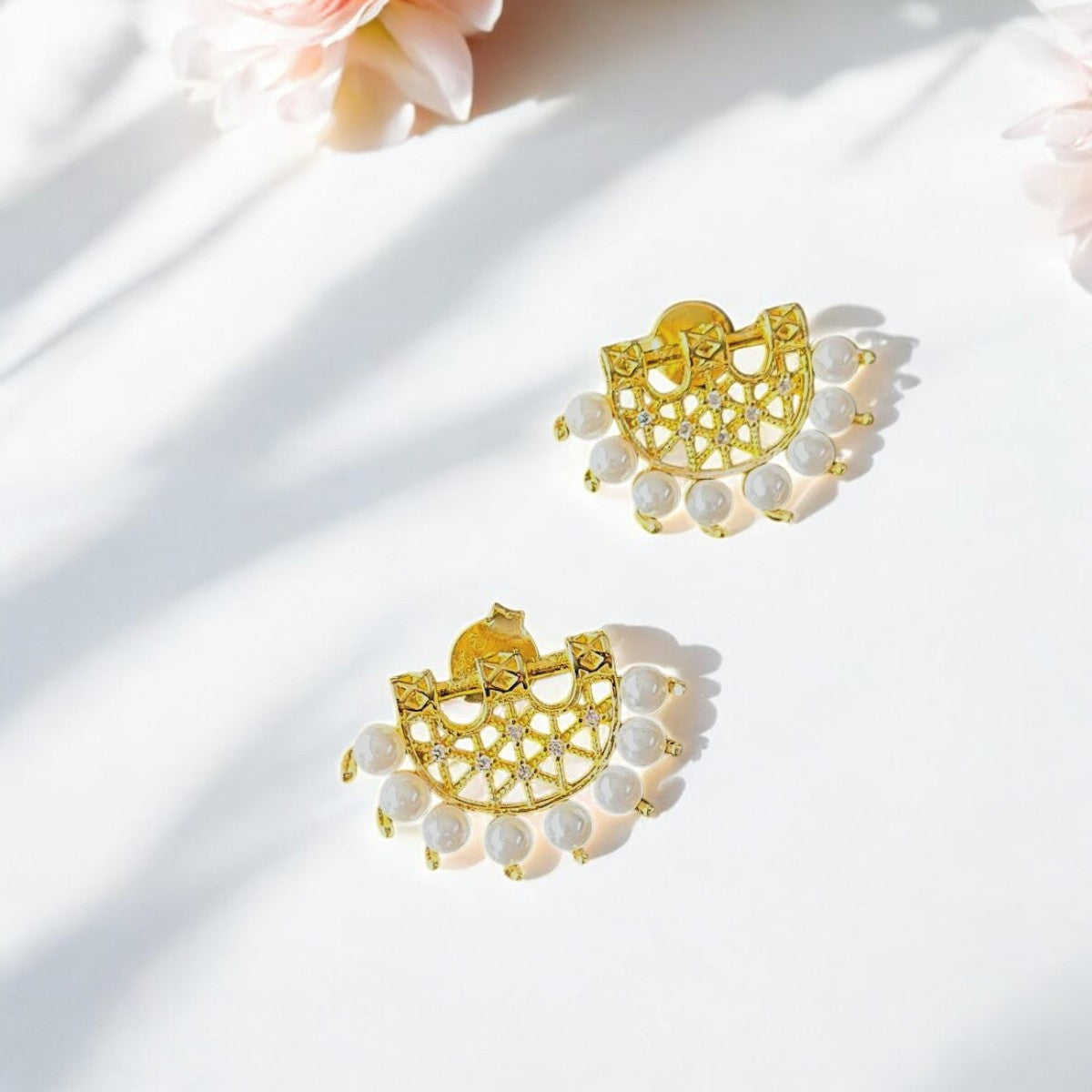 Pearl Dangle Drop Earrings Gold Plated 925 Silver Earrings