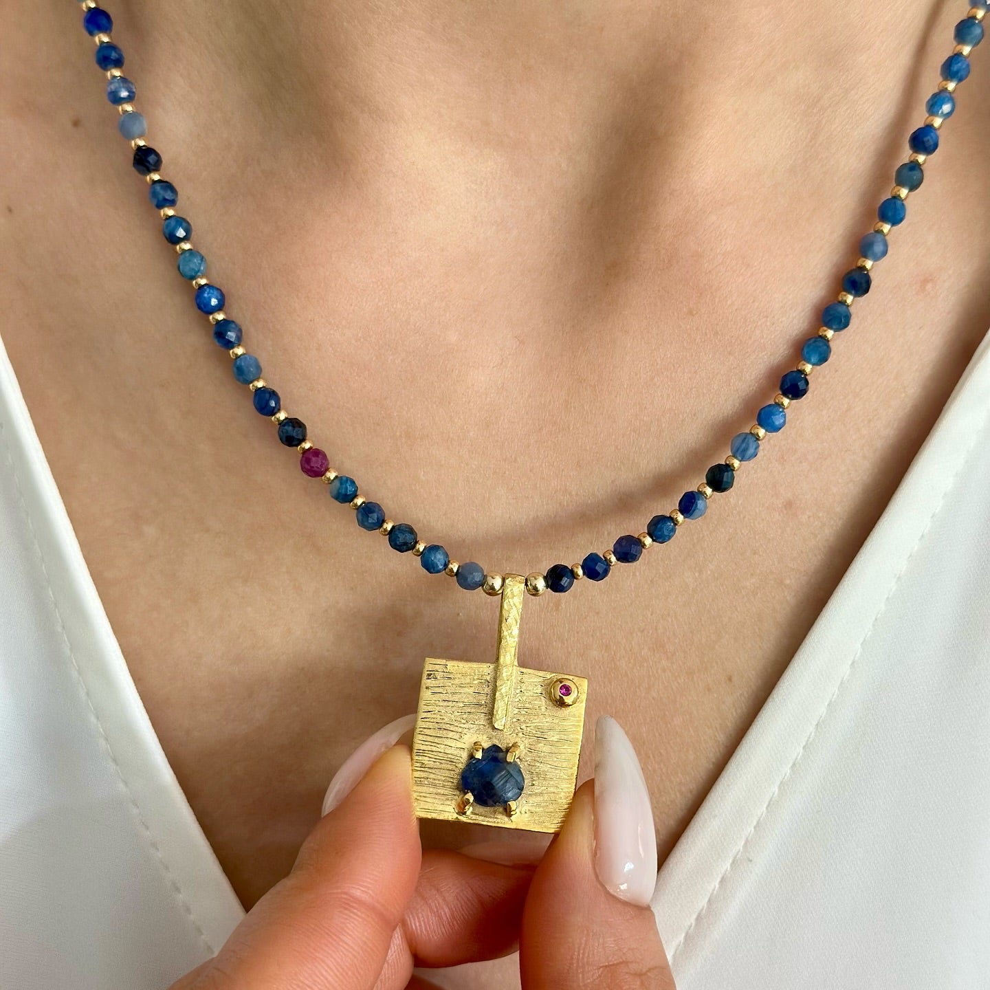Kyanit Square Sterling Silver Necklace and Earrings Set