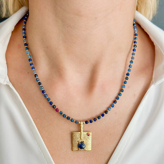 Kyanit Square Sterling Silver Necklace and Earrings Set