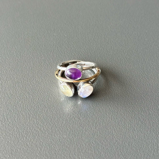 Moonstone, Labradorite & Amethyst Gemstone Ring