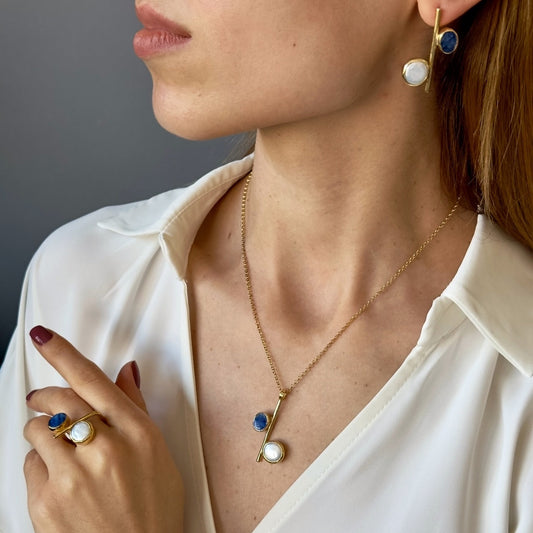 Kyanite and Mother of Pearl Open Ring