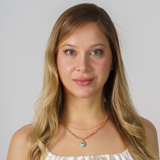 Strawberry Quartz Gemstone Necklace with Turquoise Pendant