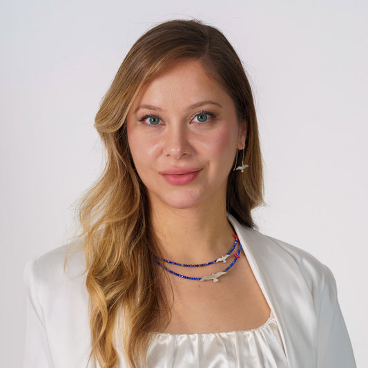 Big and Small Seagull Lapis Lazuli Gemstone and Silver Necklace