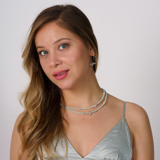 Amazonite Gemstone Necklace with Silver Seagull Pendants