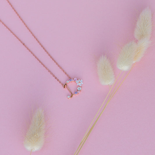 Flower Initial Necklace - Rose Gold Plated Sterling Silver