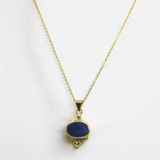 Lapis Lazuli Pendant Necklace - Gold Plated 925 Sterling Silver