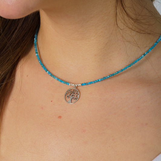 Apatite Gemstone Necklace with Silver Tree of Life Pendant