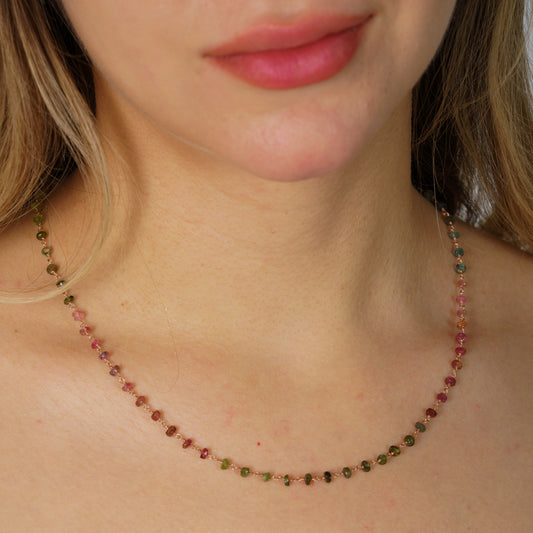 Dainty Multicolour Tourmaline Gemstone Chain Necklace