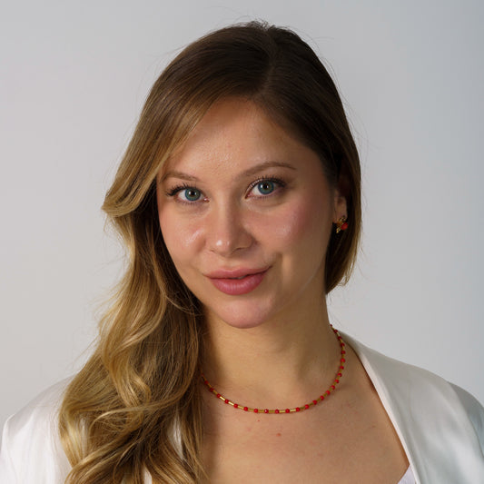 Coral Gemstone and Silver Pipe Necklace