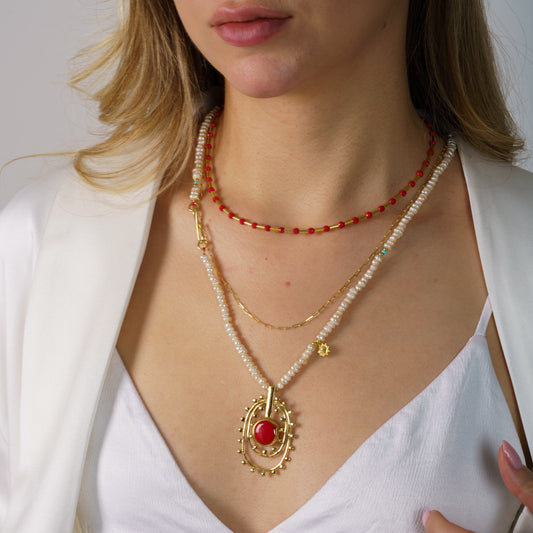 Fairy Tale Pearl and Coral Gemstone Necklace