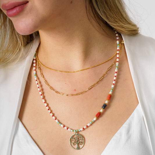 Tree of Life Pearl and Gemstones Long Necklace