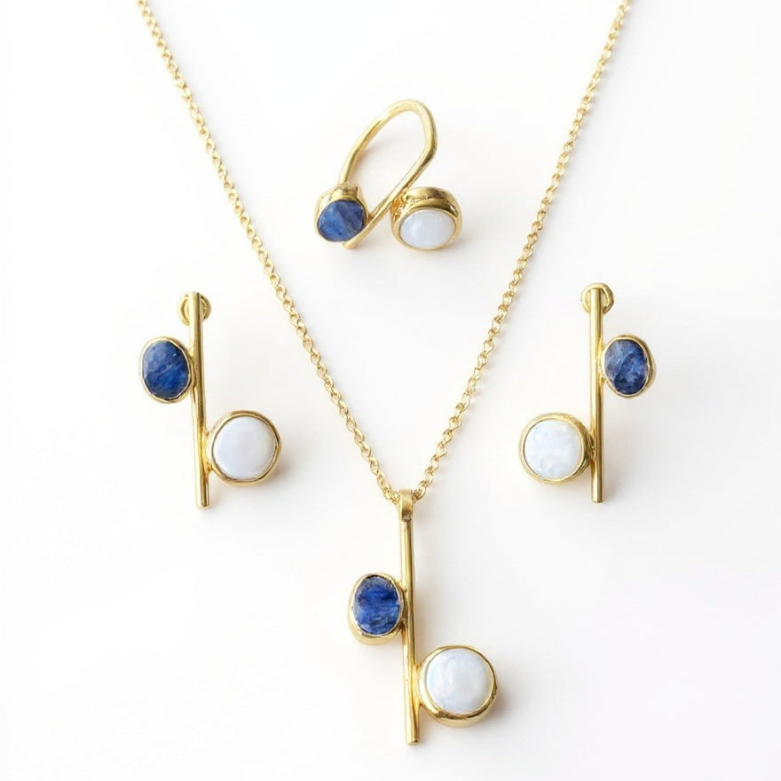 Kyanite and Pearl Bar Earrings