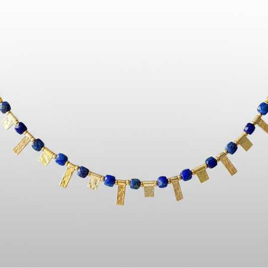 Lapis Lazuli Necklace with Gold Plated Silver Charms