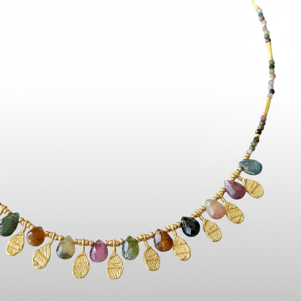 Tourmaline Statement Necklace in Sterling Silver Gold Plated