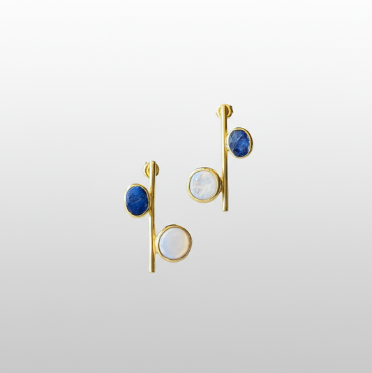 Kyanite and Pearl Bar Earrings