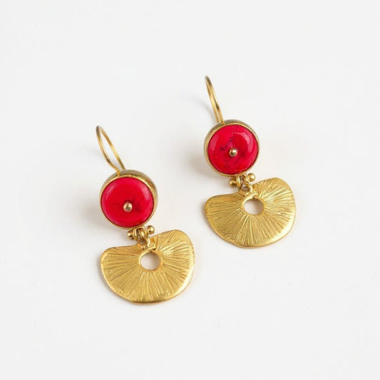 Red Coral and Gold Plated Silver Statement Earrings