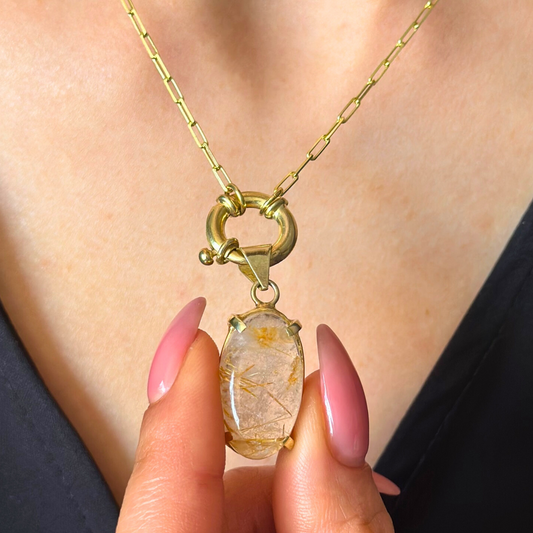 Yellow Rutilated Quartz Pendant Necklace
