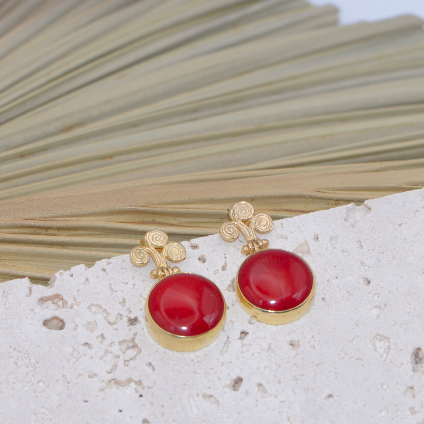 Red Natural Coral Gemstone Earrings