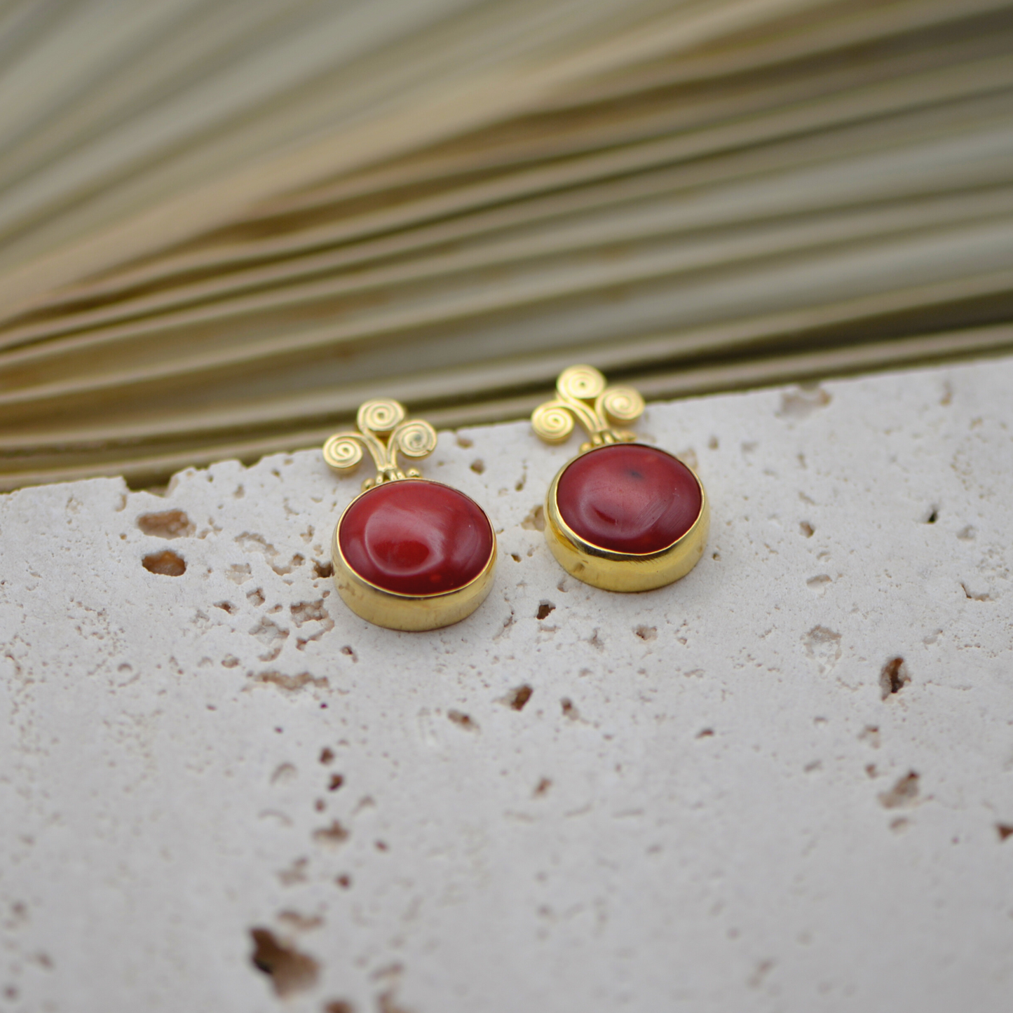 Red Natural Coral Gemstone Earrings