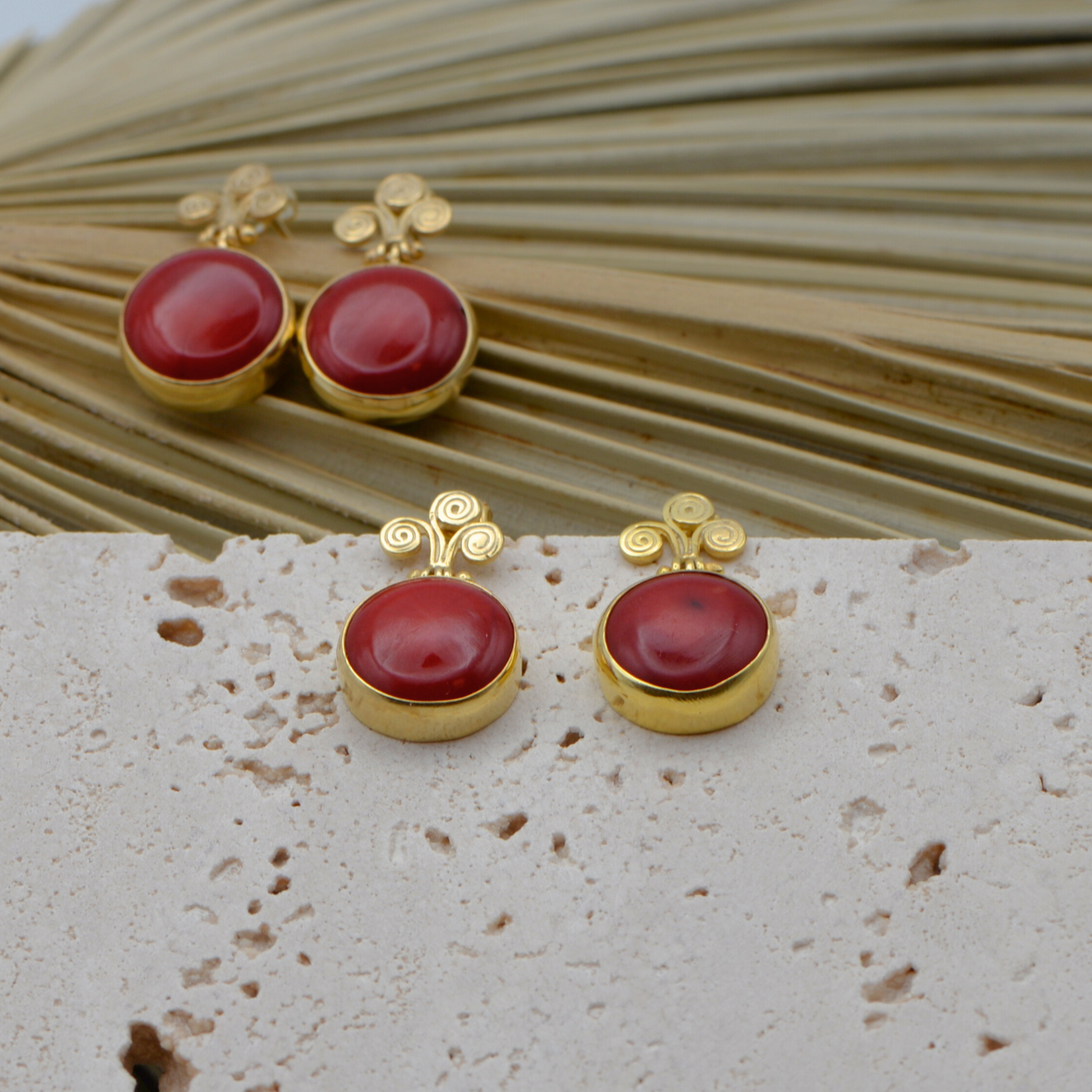 Red Natural Coral Gemstone Earrings