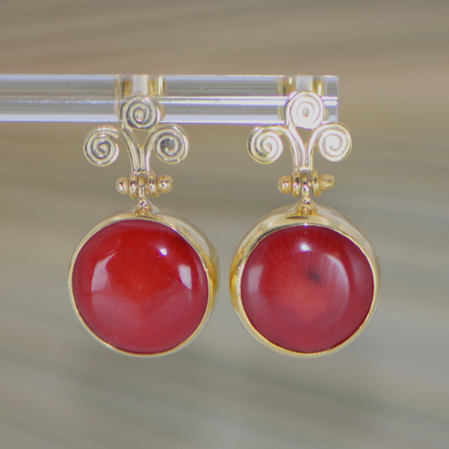 Red Natural Coral Gemstone Earrings