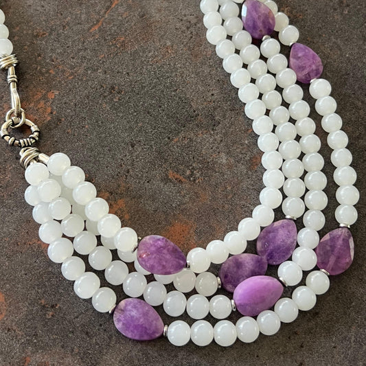 Moonstone and Amethyst Gemstone Layered Necklace
