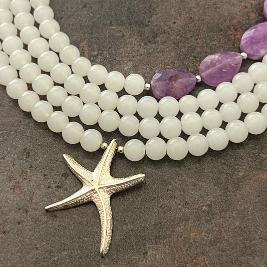 Moonstone and Amethyst Necklace with Silver Starfish Necklace