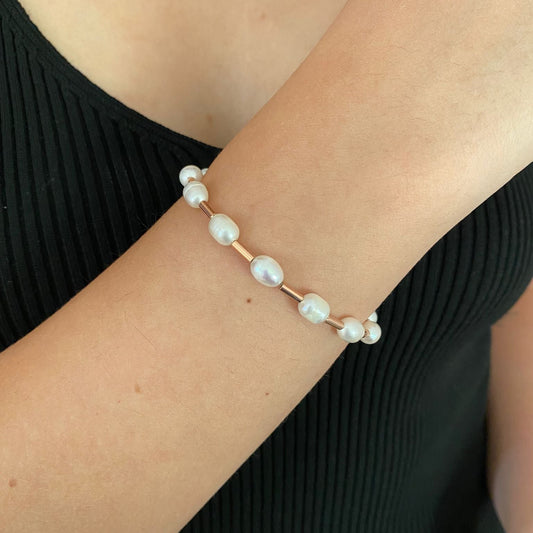 Aida Freshwater Pearl and Sterling Silver Bracelet - Rose Gold Plated