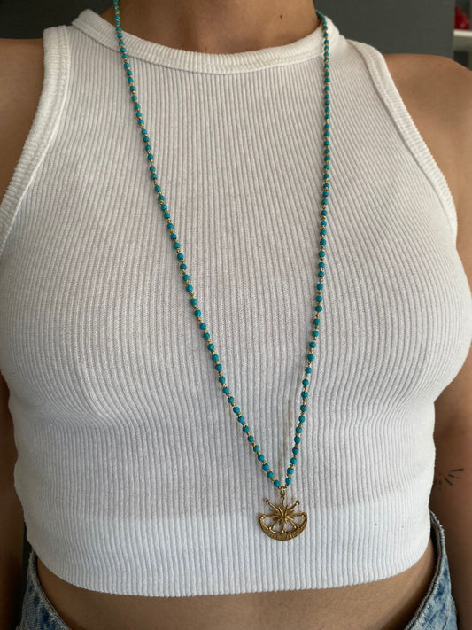 Long Artemis Necklace Knotted Turquoise Gemstones - 925 Sterling Silver