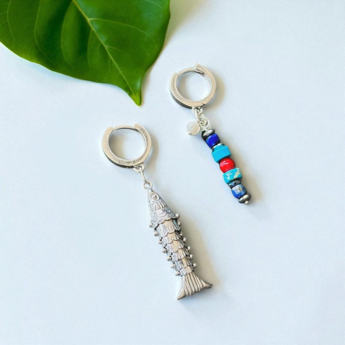 Mismatched Sardine and Gemstone Earrings