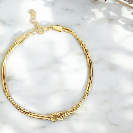 Elegant Knot Gold Plated Silver Double-Chain Bracelet