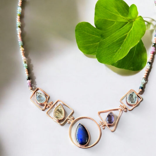 Geometric Necklace with Gemstones in 925 Sterling Silver