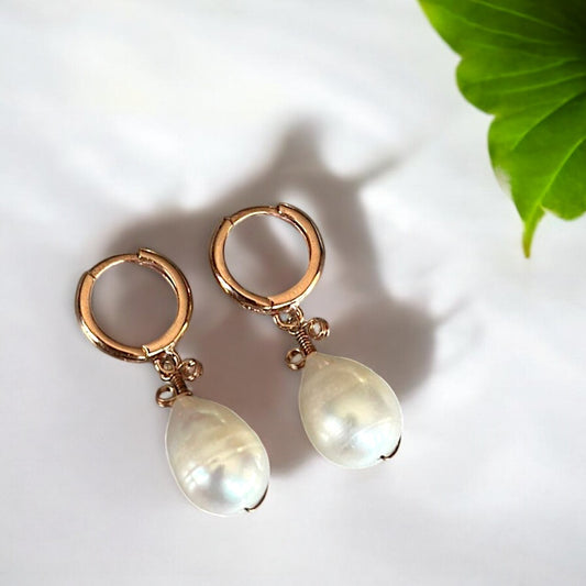 Teardrop Pearl Earrings in Rose Gold Plated Silver
