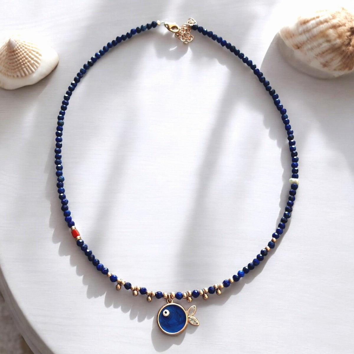 Handcrafted Phuket Lapis Lazuli Fish Necklace - 925 Sterling Silver with Rose Gold Plating