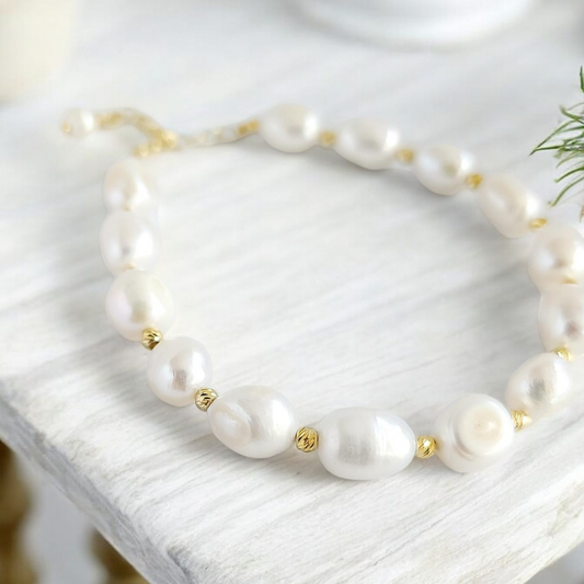 Freshwater Pearl Bracelet with Adjustable Gold Plated Sterling Silver Clasp
