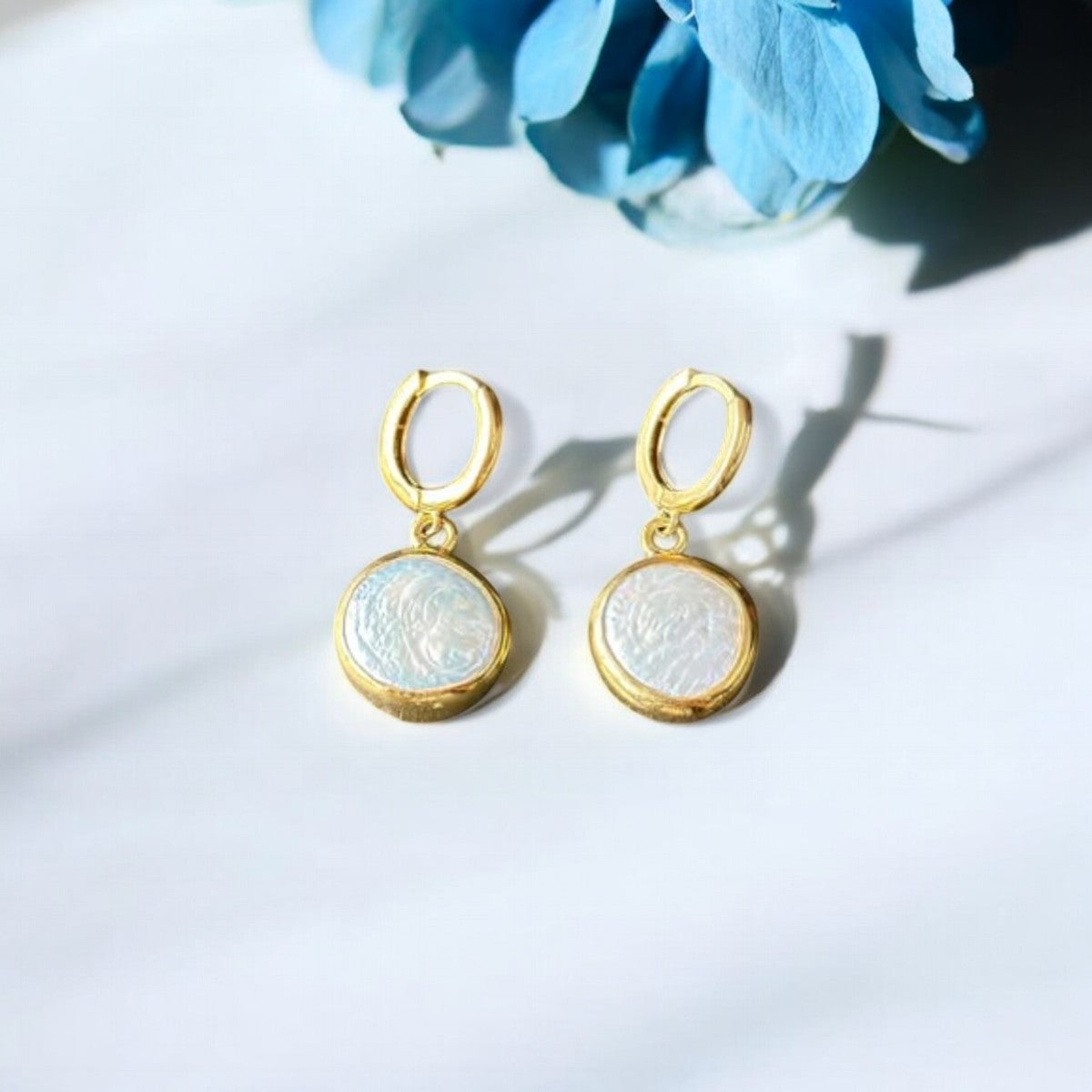Mother of Pearl Silver Drop Earrings Gold Plated
